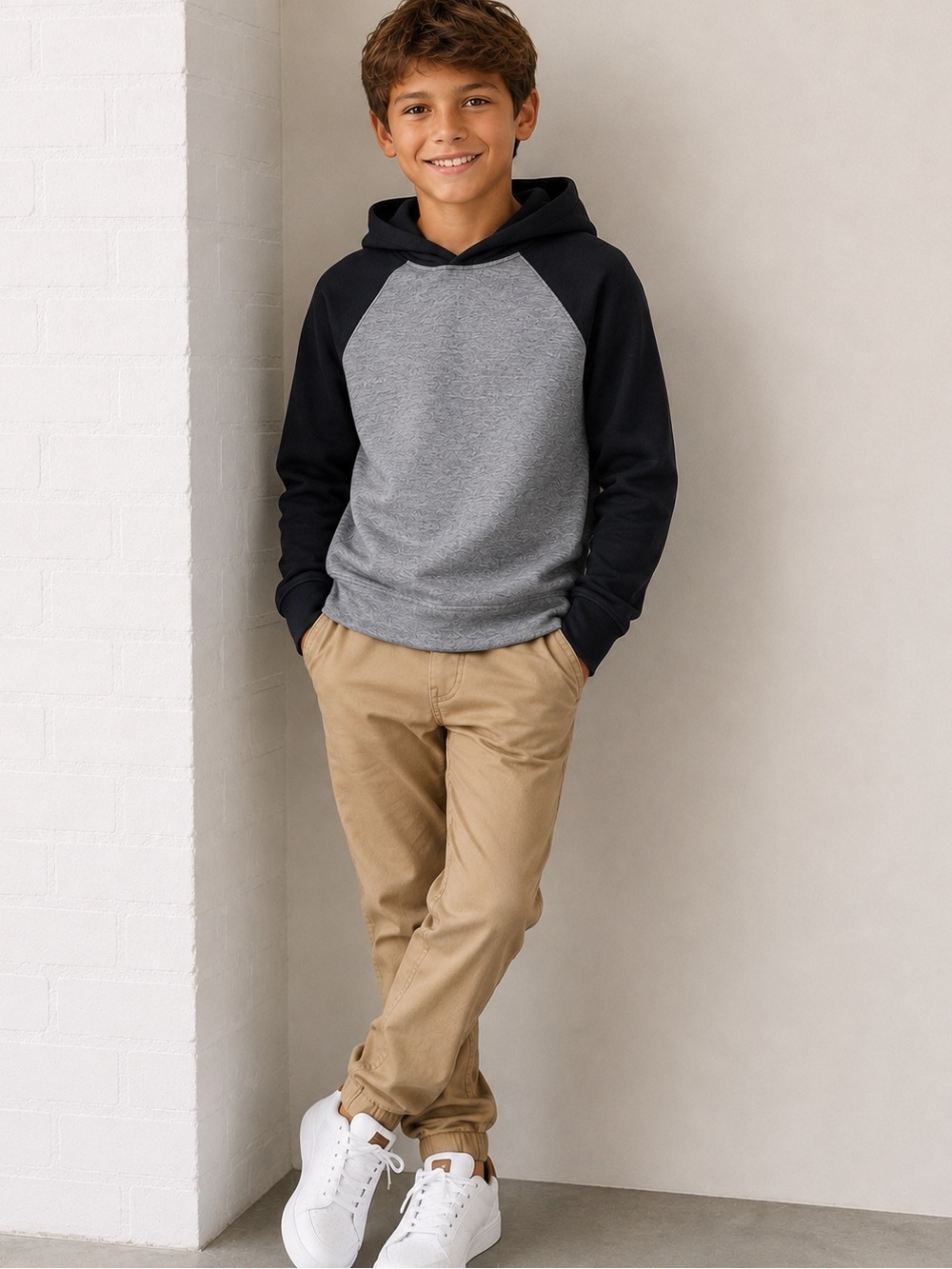 NWT Crazy 8 Black and Gray Fleece Hooded Pullover Size M